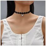 Cimenexe Bohème siyah dantel çiçek gerdanlık kolye kristal kolye ucu kolye siyah dantel köprücük kemiği gerdanlık kolye kısa dövme dantel zincir vintage çiçek dantel kolye