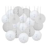 Çin Festivali Dekoratif Fener 18. Doğum Günü Partisi Hediyesi Mor Beyaz Set Yuvarlak Kağıt Fener Bebek Vaftiz Kendin Yap Mendil Yelpazesi Düğün Dekoru Ponpon(White Set,8inch)