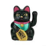 Çin şans kedisi Maneki Neko'yu zenginlik ve refah için el sallıyor, altın renkli kaplama (siyah)