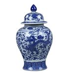 Çin Seramik Retro Kavanoz Mavi ve Beyaz Çin Tarzı Çiçekli Zencefil Kavanoz Vazo Çin Geleneksel Antika Porselen Vazo, D-w20xh37cm,D-w20xh37cm