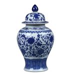 Çin Seramik Retro Kavanoz Mavi ve Beyaz Çin Tarzı Çiçekli Zencefil Kavanoz Vazo Çin Geleneksel Antika Porselen Vazo, E-g20xy37cm,E-w20xh37cm