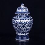 Çin Seramik Retro Kavanoz Mavi ve Beyaz Çin Tarzı Çiçekli Zencefil Kavanoz Vazo Çin Geleneksel Antika Porselen Vazo, G-w18xh31cm,G-w18xh31cm