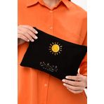 Çınar Bez Çanta Clutch Gülümseyen Güneş Siyah Kanvas Makyaj Çantası