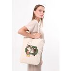 Çınar Bez Çanta Kanvas Cips Yiyen Kedi Bez Çanta C1616