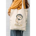 Çınar Bez Çanta Kanvas Masum Kedi Bez Çanta C1608 - Krem Rengi