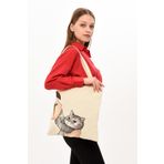 Çınar Bez Çanta Kedi Öpen Kız Baskılı Ham Bez Çanta (TEK TARAFLI)