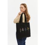 Çınar Bez Çanta Siyah Kolon Saplı Renkli Çiçekler Baskılı Kanvas Yatay Çanta