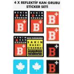 Çınar Extreme® B Rh+ (Pozitif) Kaskımı Çıkartma Yazılı 7 Parçalı Reflektif Kan Grubu Sticker Seti