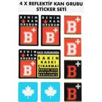 Çınar Extreme B Rh+ Pozitif Kaskımı Çıkartma Yazılı 7 Parçalı Reflektif Kan Grubu Sticker Seti