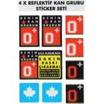 Çınar Extreme Çınar Extreme® 0 Rh+ (Pozitif) Kaskımı Çıkartma Yazılı 7 Parçalı Reflektif Kan Grubu Sticker Seti - Standart - Renkli