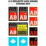 Çınar Extreme Çınar Extreme® Ab Rh- (Negatif) Kaskımı Çıkartma Yazılı 7 Parçalı Reflektif Kan Grubu Sticker Seti - Standart - Renkli