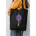 Çınar Lavander Bunch Baskılı Kanvas Siyah Bez Çanta