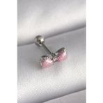 Çınar Toptan Ticaret 316L Çelik Gümüş Renk Pembe Kurdele Zirkon Taş Detay Tragus Piercing