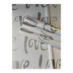 ÇINARASYADAHOME Beyaz Zemin Üzeri Gümüş Yaldızlı "Love" Yazılı Ambalaj Kağıdı Buket & Hediye Paketi 57x57 4 Adet