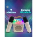 Çınaroğlu AVM 2 Mikrofonlu Karaoke Bluetooth Hoparlör Rgb LED Işıklı 5 Efektli Ses Bombası Kablosuz Taşımalı - Krem