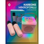 Çınaroğlu AVM 2 Mikrofonlu Karaoke Bluetooth Hoparlör Rgb LED Işıklı 5 Efektli Ses Bombası Kablosuz Taşımalı - Pembe