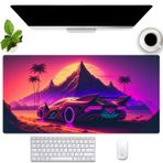 Cindasun Pembe Mor Neon Gün Batımı Masa Mat Mousepad Punk Masa pedi, Havalı Fütüristik Araba Genişletilmiş Büyük Oyun Mouse Pad Klavye Pedi, Fantezi Sanat Bilgisayar Mat ofis masaüstü dekorasyonu 80 x