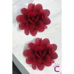 Cinderella 2'li Chiffon Flower Kız Çocuk Toka Seti Bordo - Çiçekli Bebek Çocuk Saç Tokası Çıtçıt Pens Toka