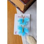 Cinderella 2'li Mavi Tül Kanatlı Gold Detaylı Kelebek Toka Seti 5cm - Kelebekli Toka Pens Klips Saç Tokası - Tek Ebat