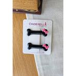 Cinderella 2'li Pembe Kurdele Fiyonklu Siyah Kemik Tasarım Pens Toka - Sevimli Kedi Köpek Tokası Saç Aksesuarı