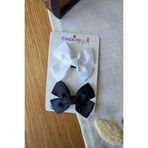 Cinderella 2'li Saten Fiyonk Kurdele Kız Bebek Yenidoğan Saçsız Bebek Tokası 7cm - Az Saçlı Kız Çocuk Toka Seti