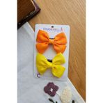 Cinderella 2'li Saten Fiyonk Saçsız Bebek Tokası 7cm - Grogren Kurdeleli Kız Bebek Az Saçlı Yenidoğan Toka Seti