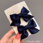 Cinderella Accessories 2'li Çocuk Saten Fiyonk Toka Seti Lacivert - Kurdele Fiyonklu Klips - Tek Ebat