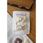 Cinderella Rustik Keten Dokulu Pastel Bej Kurdele Fiyonk Toka Seti 6cm - Kumaş Kaplı Klips Pens Yan Saç Tokası