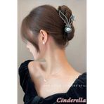 Cinderella Siyah Yeni Trend Büyük Inci Detaylı Taşlı Kadın Metal Mandal Toka - Lüks Mandallı Saç Tokası