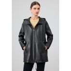 Cindy Kadın Siyah Kapüşonlu Deri Kaban 25WGE52731M - XL