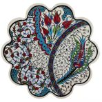Çini Desenli Çiçekler Seramik Nihale 18 Cm Koruyucu Kaydırmaz Altlik Model 6