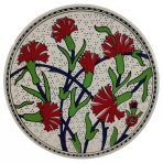 Çini Desenli Çiçekler Seramik Yuvarlak Nihale 16 Cm Koruyucu Kaydırmaz Altlik Model 3