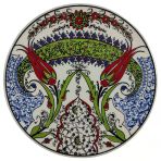 Çini Desenli Çiçekler Seramik Yuvarlak Nihale 16 Cm Koruyucu Kaydırmaz Altlik Model 4