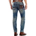 Cipo & Baxx CD493 Cep Işlemeli Zincirli Yırtık Erkek Kot Pantolon - 42 / 32 - Mavi