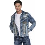 Cipo & Baxx CJ264 Vintage Yıkama Armalı Mavi Erkek Kot Ceket - XL