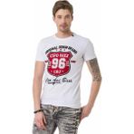 Cipo & Baxx CT670 Taşlı Rozet Logo Beyaz Tişört - XL