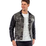 Cipo&Baxx C44603 Deri Kollu Cepli Erkek Denim Ceket