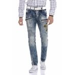 Cipo&Baxx CD293 Diz Detay Nakışlı Regular Fit Mavi Erkek Kot Pantolon