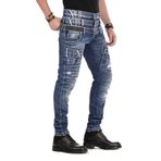 Cipo&Baxx CD466 Farklı Tarz Üç Katlı Bel Eskimiş Mavi Erkek Jeans