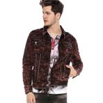 Cipo&Baxx Erkek Bordo Alaca Çakımlı Motorcu Kot Ceket