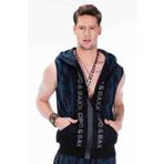Cipo&Baxx Erkek İndigo Mavi Sıfır Kol Kapşonlu Sweat Yelek