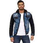 Cipo&Baxx Erkek Mavi Kolları Penye Kapüşonlu Denim Ceket