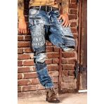 Cipo&Baxx Erkek Mavi Rapper Style Regular Fit Deri Detay Yama Kot Pantolon Cd637