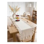ÇIQRIK HOME Natural Fırfırlı Vintage Keten Runner Ranır 40x110 cm