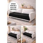 ÇIQRIK HOME Pamuk Siyah Fırfırlı Koltuk Örtüsü Kaymaz, Yıkanabilir, Modern Şık Tasarım