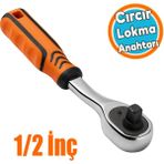 Cırcır Kol Lokma Anahtarı Profesyonel 1/2'' Ergonomik Kaymaz Saplı Dayanıklı Krom Kaplama - Turuncu