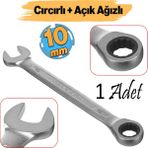 Cırcırlı Anahtar 10 mm Açık Ağızlı Düz ve Cırcır Kombine Anahtar 1 Adet Somun Sökme Sıkma - Şeffaf