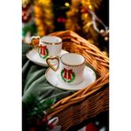 Çırpan Ev Noel Kırmızı Fiyonk 2 Kişilik Türk Kahvesi Fincanı - Beyaz - Kırmızı