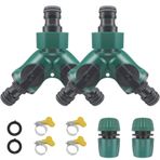 CiShow Bahçe hortumu dağıtıcı seti, 2 yollu hortum bağlantısı, 4 ayarlanabilir hortum kelepçesi ve 2 pul, kontrol valfli musluk dağıtıcısı (2 hortum ucu + hızlı bağlantı) Y valf