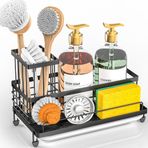 Cisily Lavabo Caddy Mutfak Evyesi Düzenleyici, Mutfak Lavabo için Sünger Tutucu, Çıkarılabilir Damlama Tepsisi Tezgah Bulaşık Sabunluk Dispenseri Yüksek Fırça Tutucu, 304 Paslanmaz Çelik Cocina